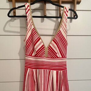 ANTHROPOLOGIE Postmark Striped Poppy Dress Red White Tan Pockets US0